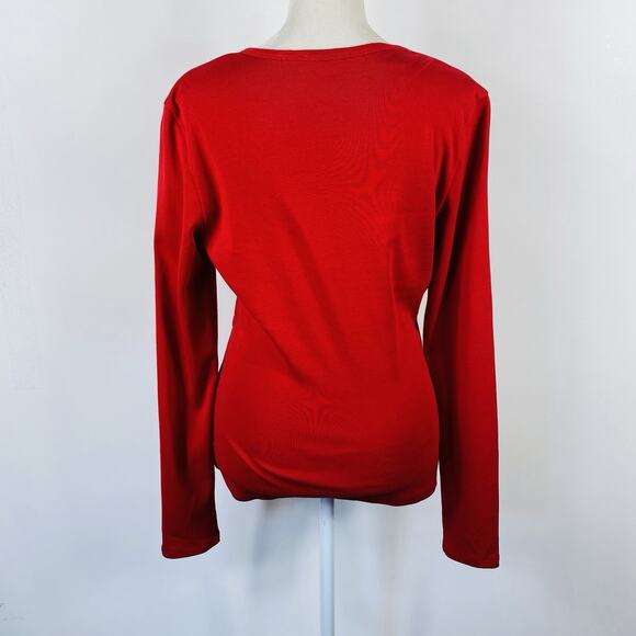 Lilla P Size Medium Long Sleeve Surplice Cotton Top Red - Picture 2 of 4
